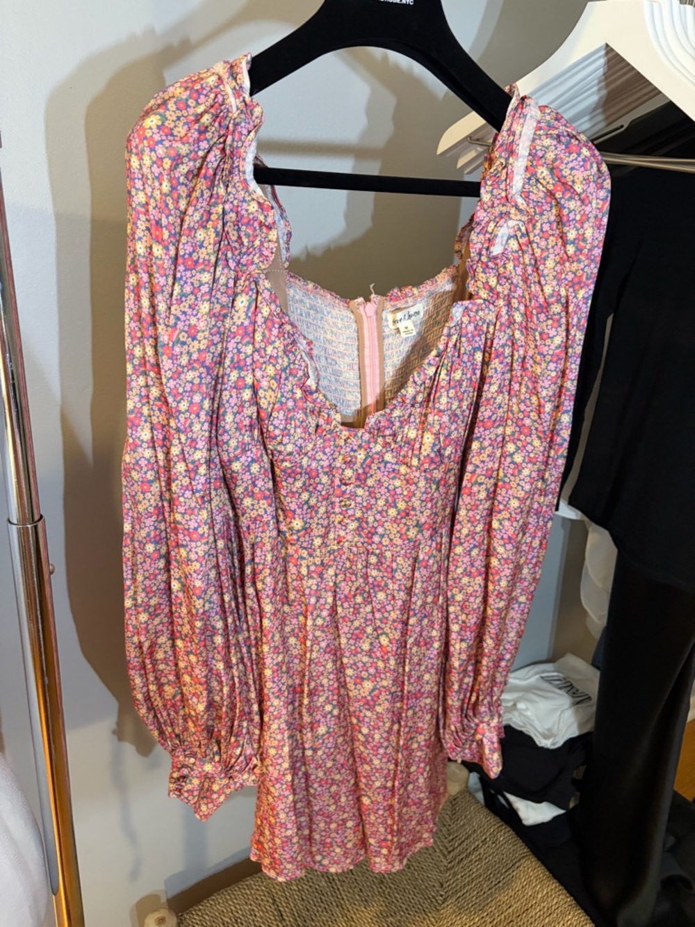 For Love & Lemons Laurie Pink Floral Puff-Sleeve Mini Dress - Picture 8 of 13